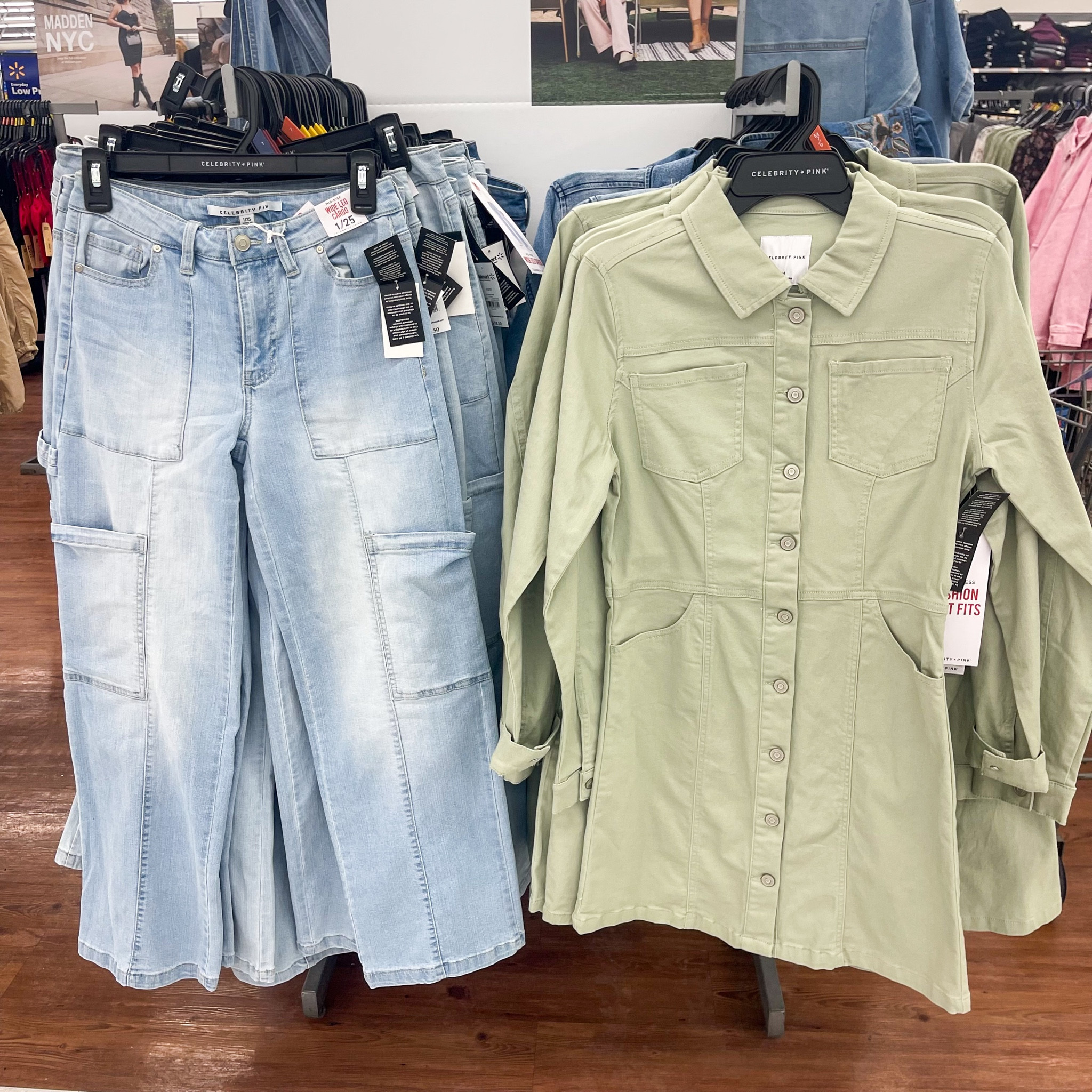 Love these Celebrity Pink mid-rise cargo jeans from Walmart! They fit TTS. And this denim dress that we’ve shared before now comes in this pretty green for spring.

#walmart
#walmartfinds
#celebritypink
#denim
#jeans
#dress

#LTKstyletip