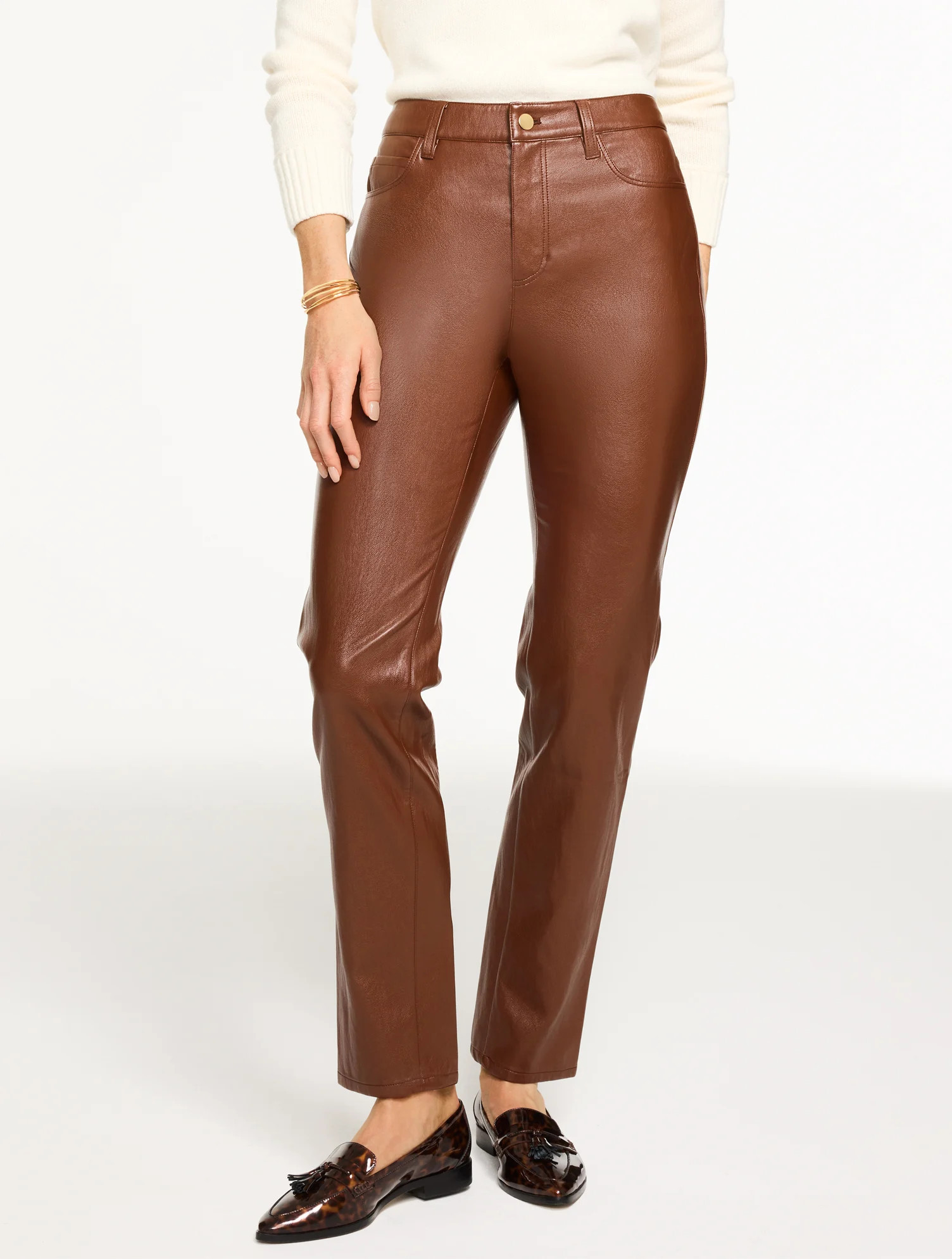 Straight Leg Faux Leather Pants - Dark Walnut - 10 Talbots | Talbots