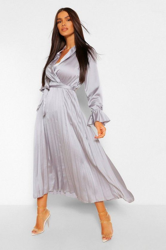 Satin Pleated Midaxi Dress | Boohoo.com (US & CA)