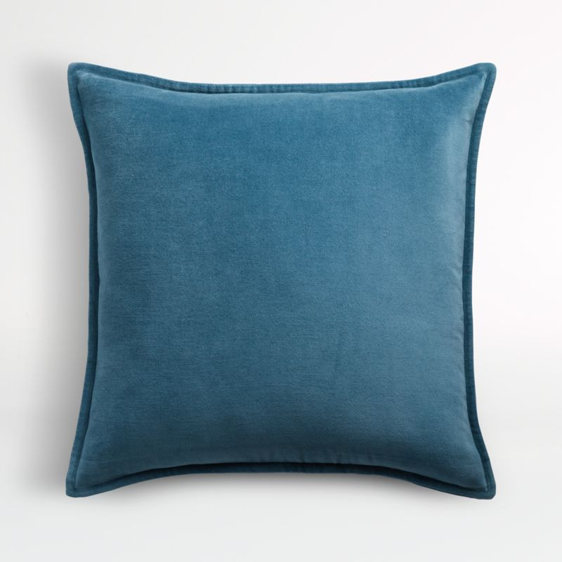Teal 20"x20" Washed Organic Cotton Velvet Throw Pillow Cover + Reviews | Crate & Barrel | Crate & Barrel