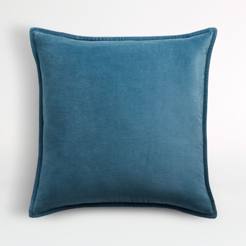 Organic Teal 20"x20" Washed Cotton Velvet Throw Pillow with Down-Alternative Insert + Reviews | C... | Crate & Barrel