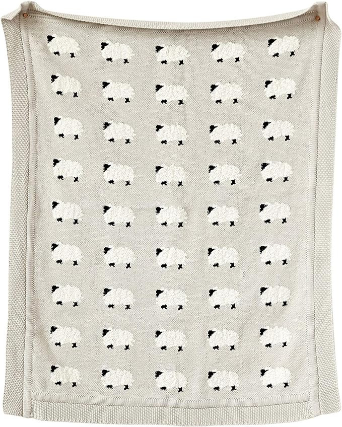 Creative Co-Op Grey Cotton Knit Sheep Blanket | Amazon (US)