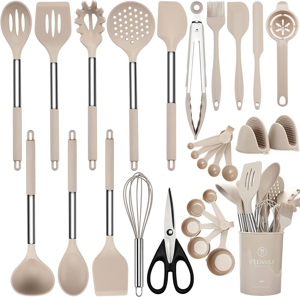 NCUE Cooking Utensils Set, 28 Pcs Silicone Kitchen Utensils Set with Holder, Silicone Whisk, Spat... | Amazon (US)