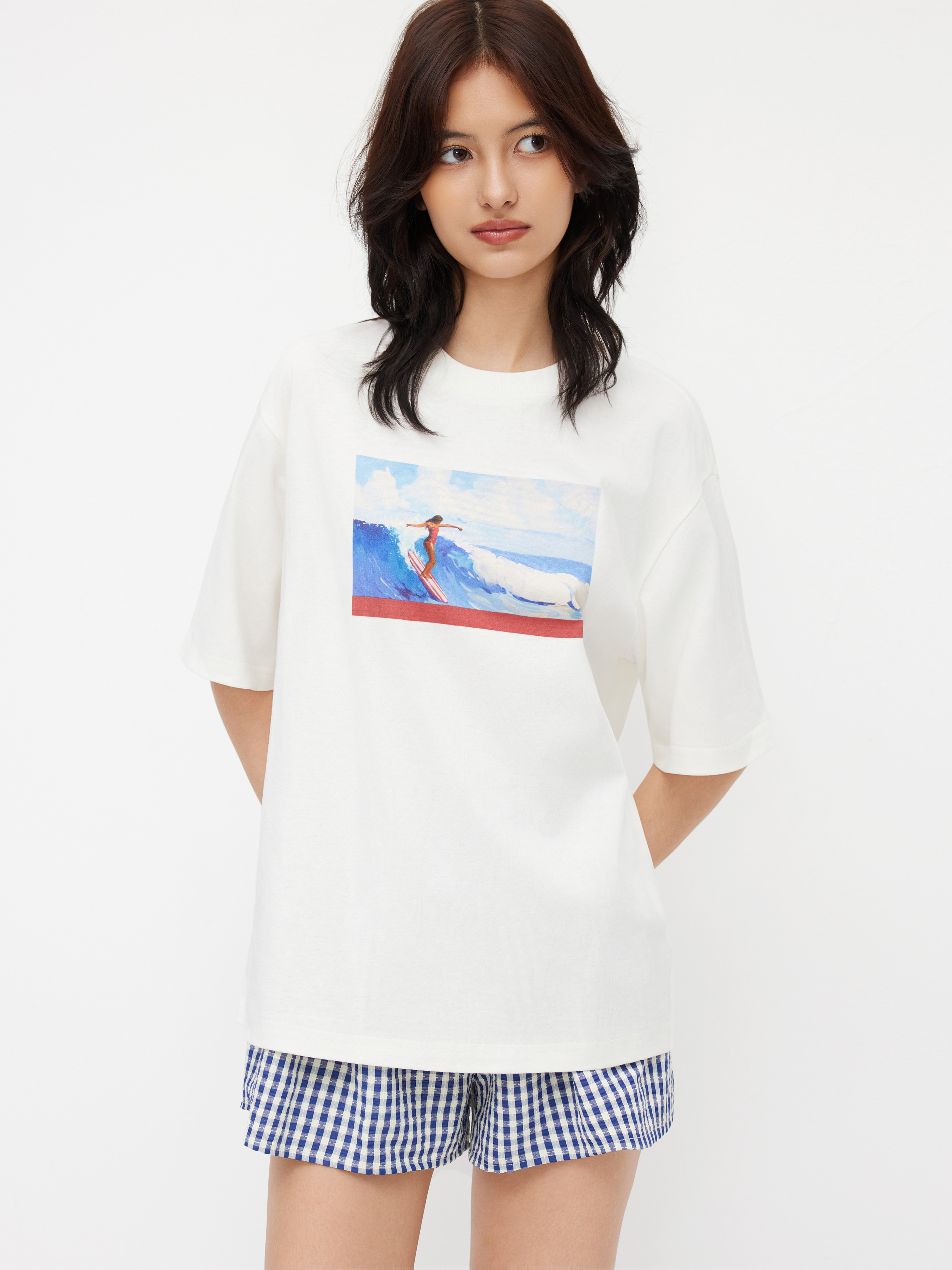 Cotton Cotton Round Neckline Surfing Graphic Oversized Short Sleeve Tee For Daily Casual | Cider