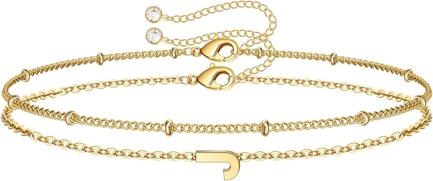Dainty Gold Initial Bracelets for Women, 14K Gold Plated Dainty Personalized Gold Bracelets Initial  | Amazon (US)