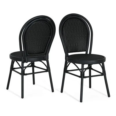 Idle Hour Outdoor Black Bistro Chair Metal Frame Woven Wicker | Wayfair North America