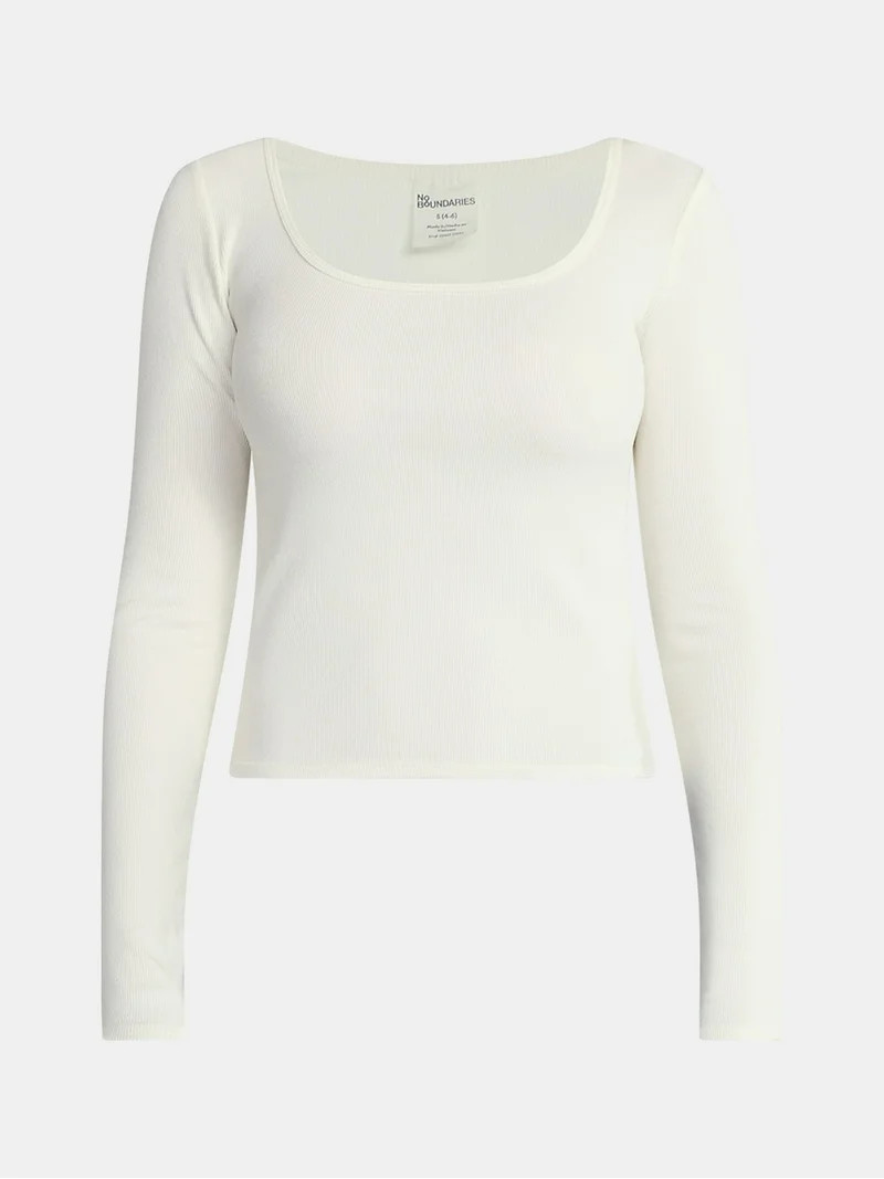 No Boundaries Square Neck Tee with Long Sleeves, Women's | Walmart (US)