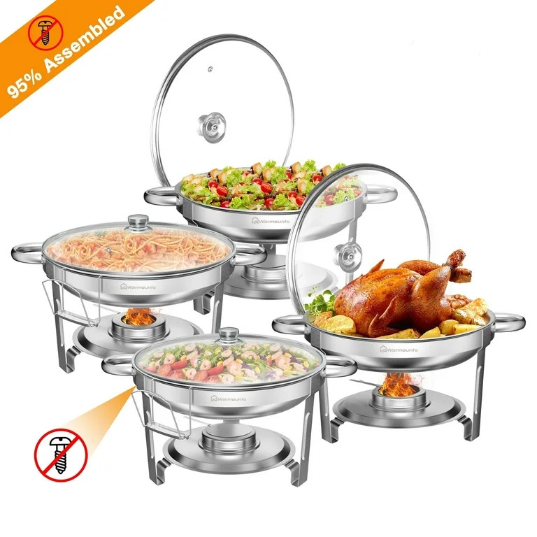 WARMOUNTS 4-Pack Chafing Dish Buffet Set, 98% Assembled 5QT Round Buffet Servers No Assembly Warm... | Walmart (US)
