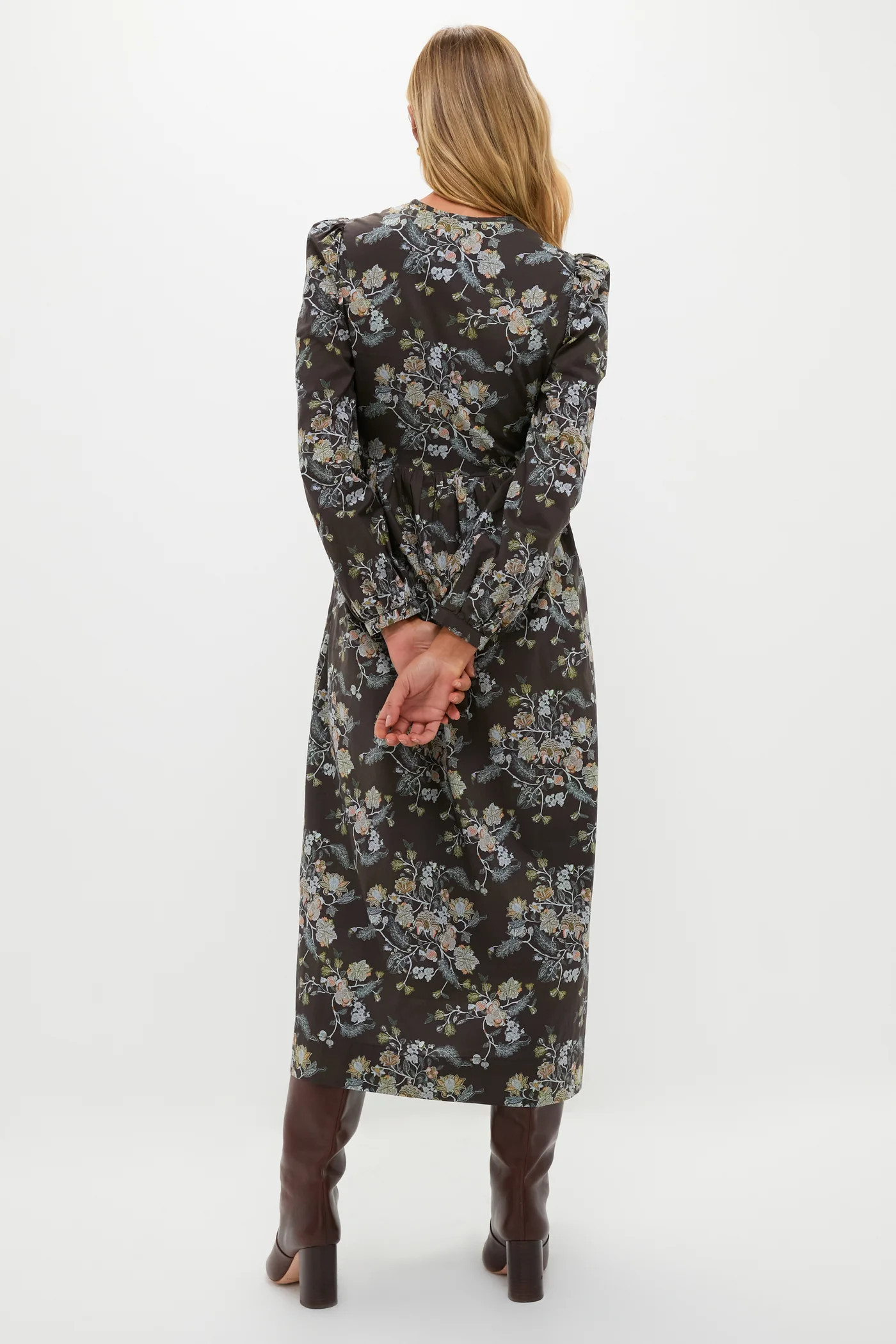 Long Sleeve Brown Multi Floral Oslo Midi Dress | Tuckernuck (US)