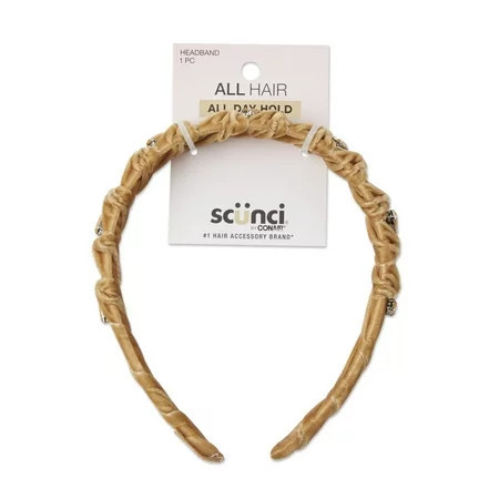 Scunci Velvet Wrapped Fashion Headband with Gemstone Embellishments Yellow Gold | Walmart (US)