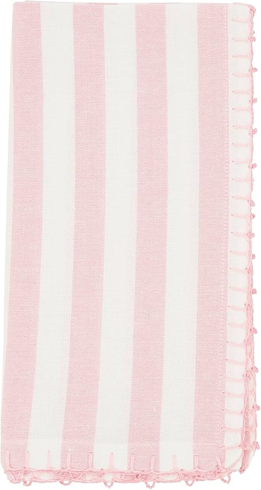 Saro Lifestyle Lively Pompom Border Striped Napkin (Set of 4), Pink, 20" | Amazon (US)