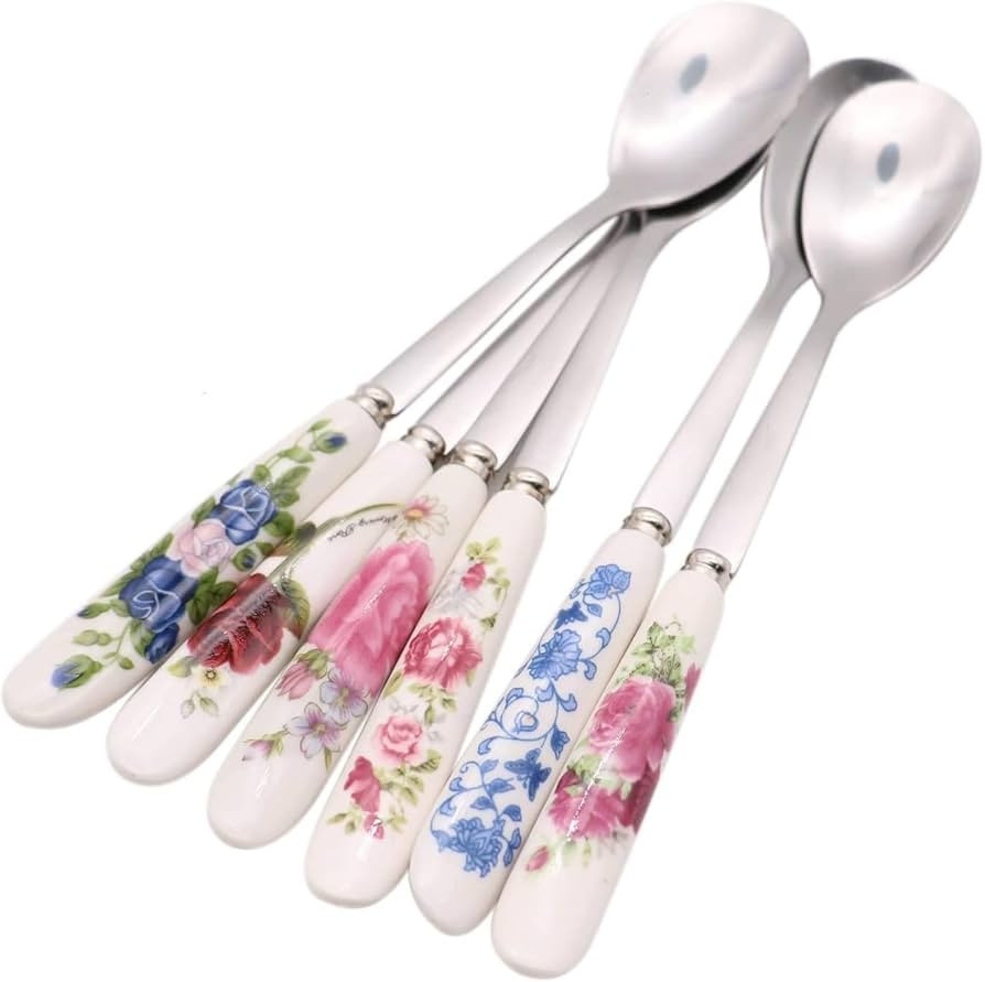 6 Pack Stainless Steel Coffee Spoon Ceramic Handle Teaspoon Sugar Ice Cream Desert Spoon Stirring... | Amazon (US)