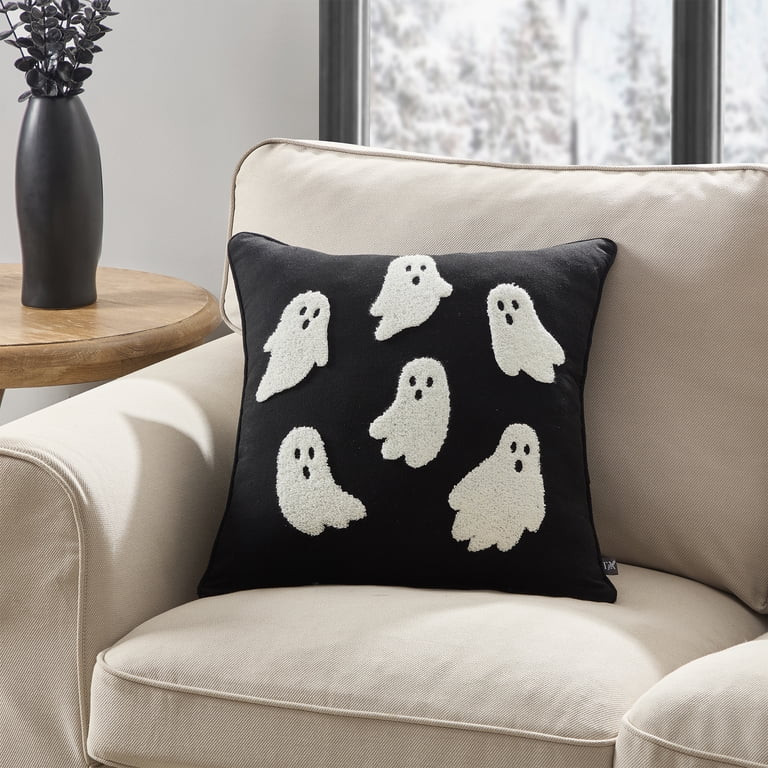 My Texas House Halloween Black/Ivory Boucle Ghost Decorative Pillow, 18" x 18" | Walmart (US)