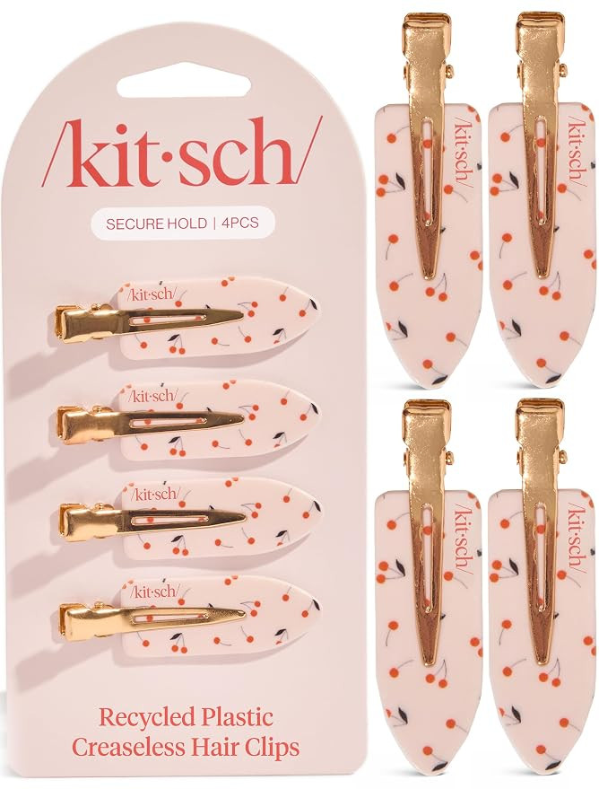 Kitsch Creaseless Hair Clips for Women - Cherry Print, 4pcs | No Crease, No Bend Hair Clips for S... | Amazon (US)