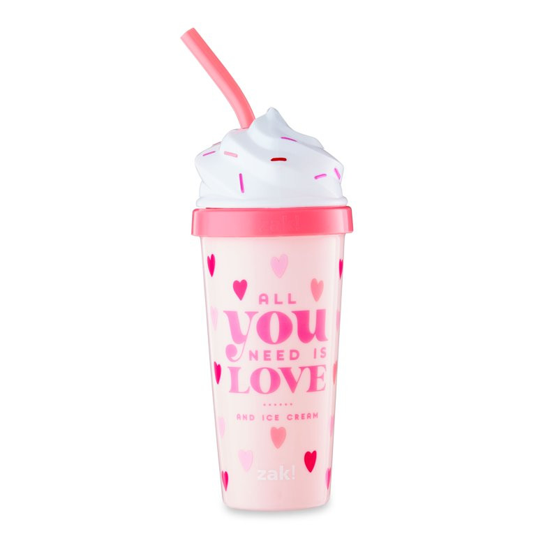 Zak Designs Valentines Day 18 ounce Reusable Plastic Tumbler with Straw and Sculpted Lid, Soft Se... | Walmart (US)