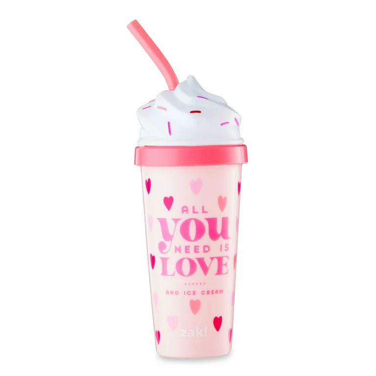 Zak Designs Valentines Day 18 ounce Reusable Plastic Tumbler with Straw and Sculpted Lid, Soft Se... | Walmart (US)