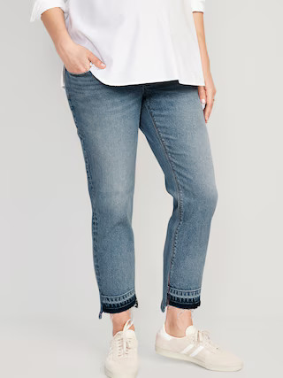 Maternity Full Panel Cropped Step-Hem Boyfriend Straight Jeans | Old Navy (US)