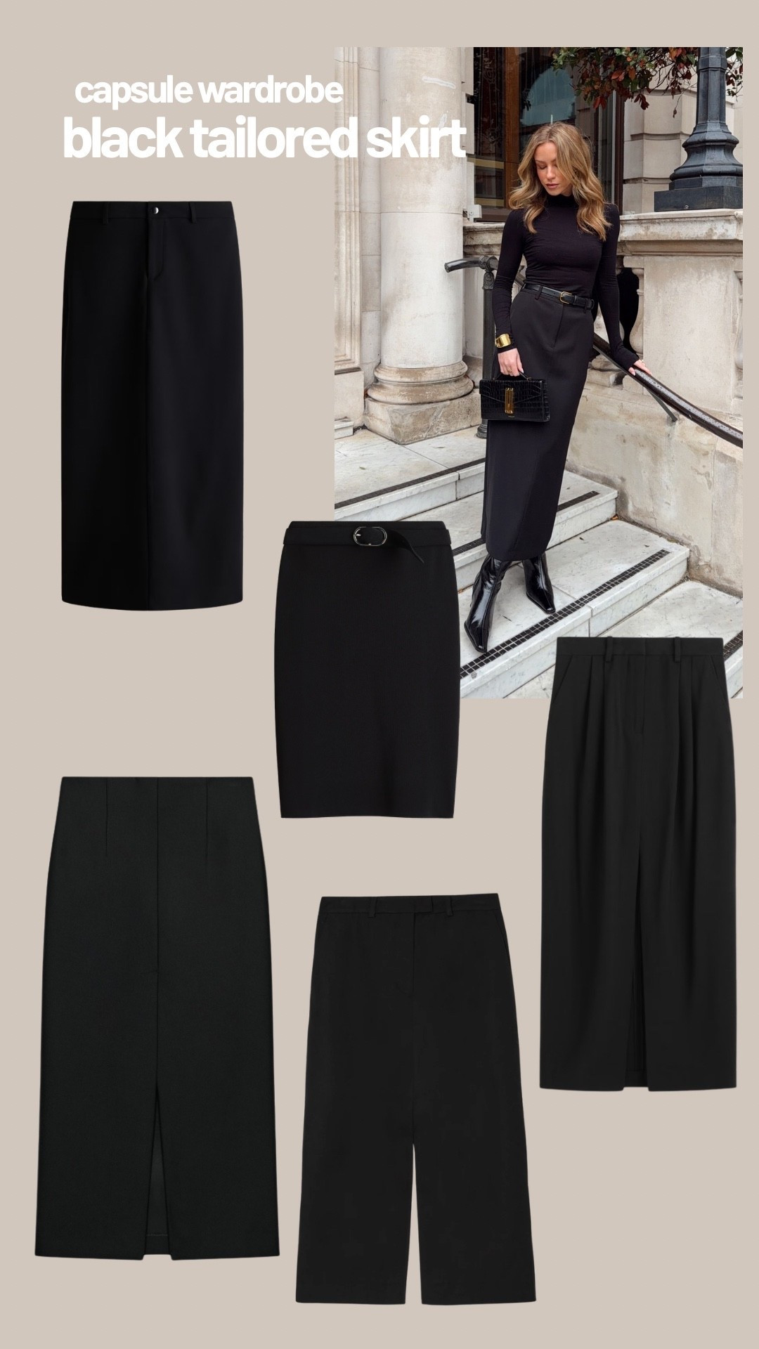 Tailored maxi skirt, tailored skirt, autumn trends, autumn outfit, autumn capsule wardrobe