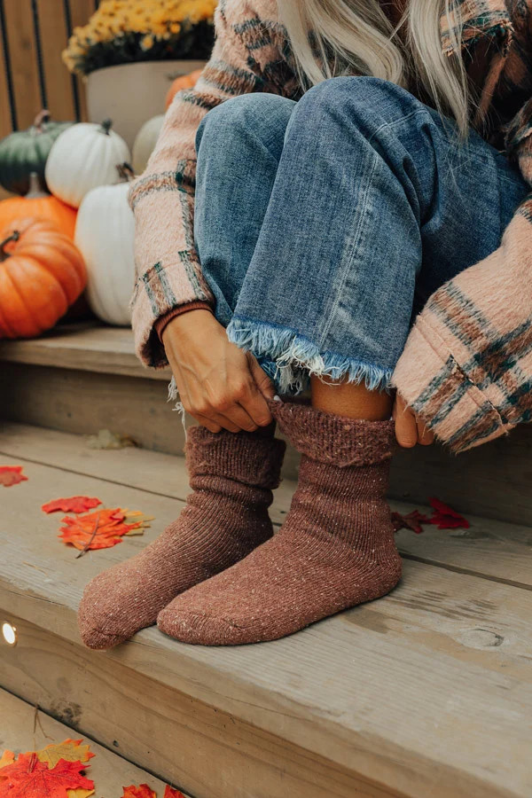 Autumn Charm Knit Socks In Rustic Rose | Impressions Online Boutique
