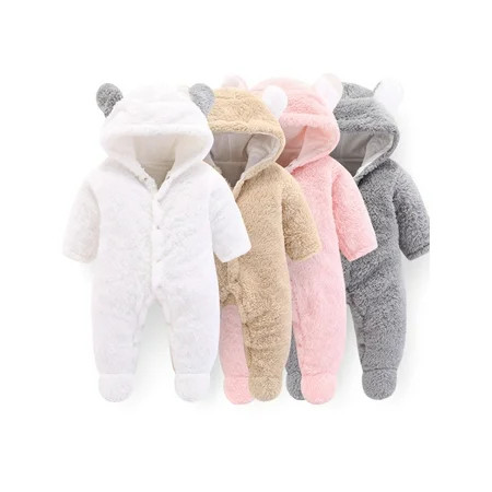Unisex Baby Fleece Snowsuit Pajamas Newborn Winter Cute Long Sleeve Footie Hoodie Jumpsuit Infant Ch | Walmart (US)