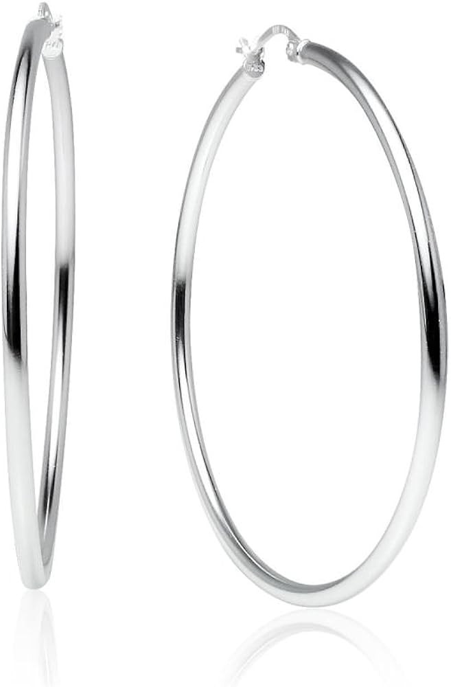 925 Sterling Silver Hoop Earrings for Women, Round-tube Design, Shiny Polish Finish with Click-To... | Amazon (US)