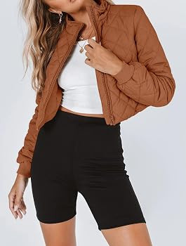 Tankaneo Women's Winter Cropped Puffer Jacket Quilted Zip Up Bomber Coat Fashion Outerwear with P... | Amazon (US)