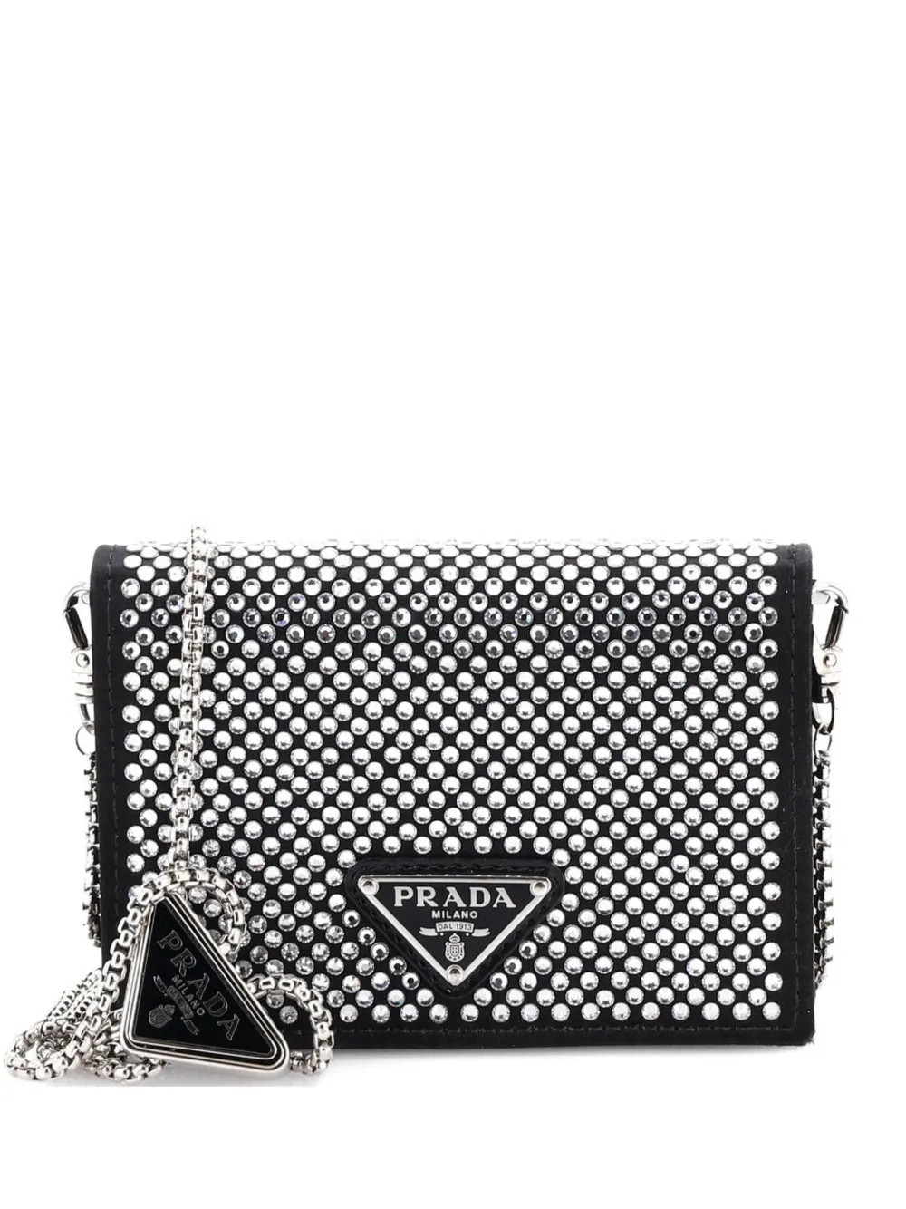 Prada Pre-Owned Flap Card Holder With Chain Satin With Crystals Crossbody Bag | Black | FARFETCH ... | Farfetch Global