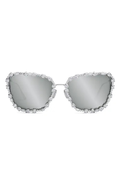 MissDior B2U 63mm Oversize Butterfly Sunglasses in Shiny Palladium /Mirror at Nordstrom | Nordstrom