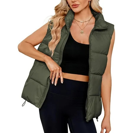 Puffer Vest for Women's Outerwear Vests Puffy Oversized Sleeveless Zip Up Padded Stand Collar Jacket Coat Warm | Walmart (US)