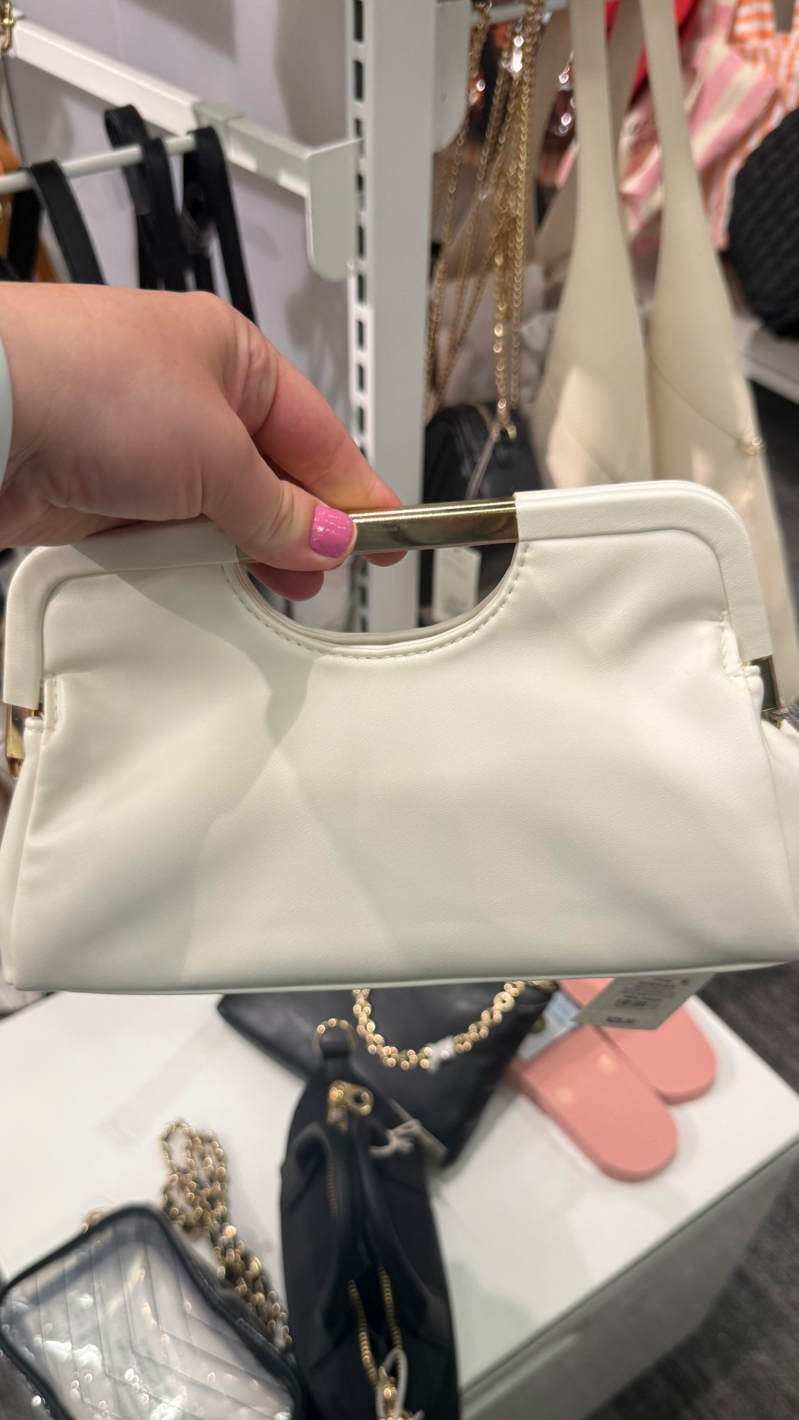White frame clutch bag with gold handle mini handbag 

#LTKFindsUnder50 #LTKItBag #LTKStyleTip