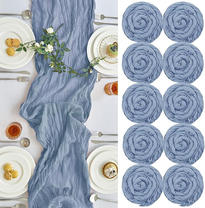 IVAPUPU 10 Pcs Cheesecloth Table Runner - 10ft Dusty Blue Spring Boho Gauze Cheese Cloth Table Ru... | Amazon (US)