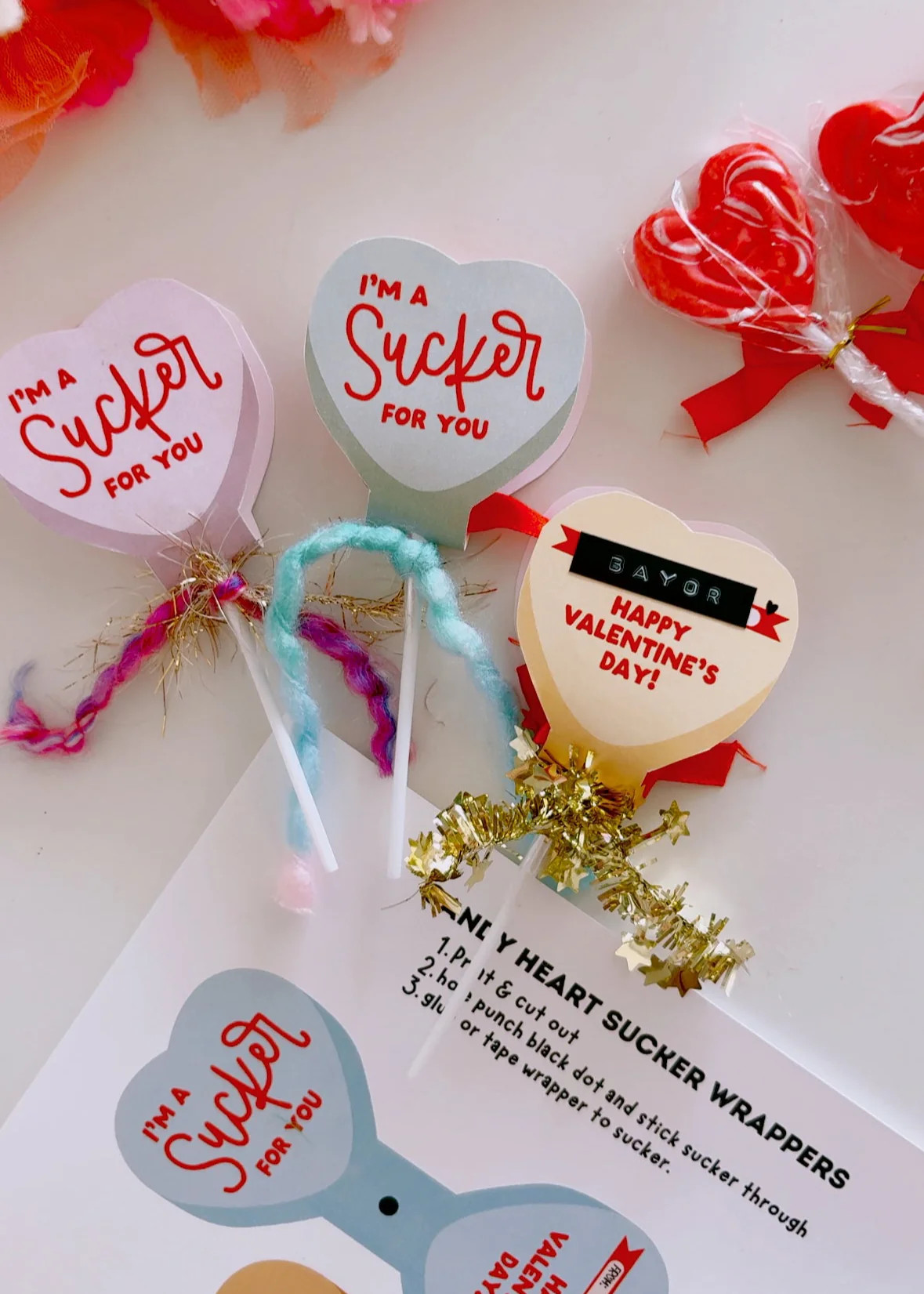 Candy Heart Sucker Wrapper Valentines | Printable Valentines | The Letter Vee