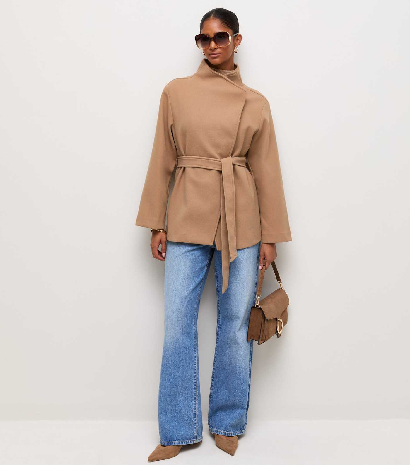 Camel High Neck Belted Jacket | New Look | New Look (UK)
