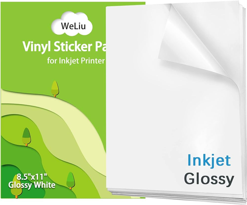 Printable Vinyl Sticker Paper for Inkjet Printer - Glossy White - 21 Waterproof Decal Paper Self-... | Amazon (US)