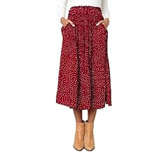 EXLURA Womens High Waist Polka Dot Pleated Skirt Midi Swing Skirt with Pockets | Amazon (US)