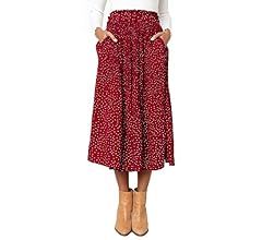EXLURA Womens High Waist Polka Dot Pleated Skirt Midi Swing Skirt with Pockets | Amazon (US)