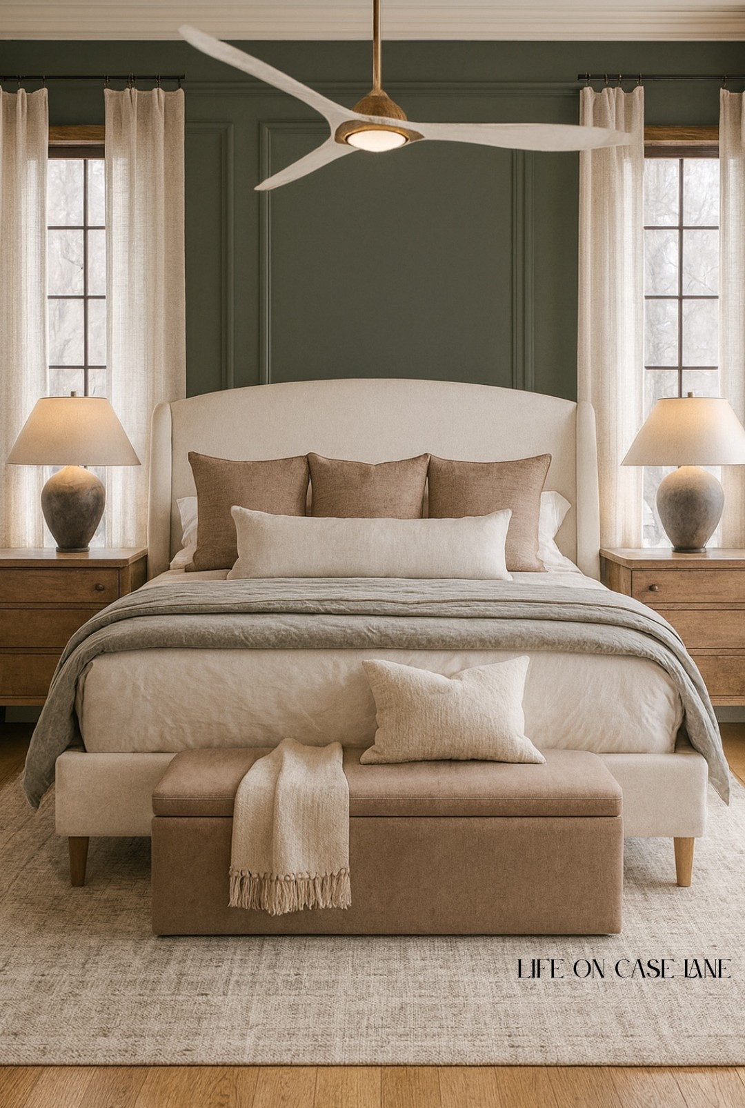 Primary bedroom furniture, master bedroom, guest bedroom, traditional bedroom, transitional bedroom, nightstand, upholstered bed, area rug, bedroom bench, bedroom chandelier, lamp, bedroom lamp, neutral bedroom, curtains, neutral curtains, triple pleat pinch curtains, affordable furniture, good quality furniture, wayfair, Loloi rug, crate and barrel end of bed bench, bedroom ceiling fan, curtain rod, curtain rings, throw pillow, lumbar pillow, bedroom moodboard, bedroom inspo 

#LTKHome #LTKSaleAlert #LTKFamily