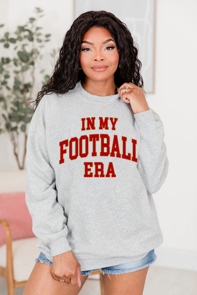 In My Football Era Gold Light Grey Oversized Graphic Sweatshirt | Pink Lily