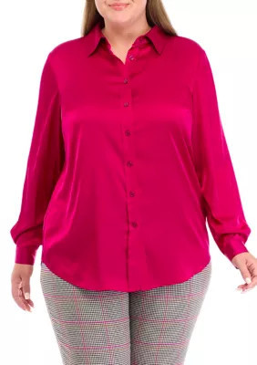 THE LIMITED Women's Plus Size Long Sleeve Button Down Blouse, 0X | Belk
