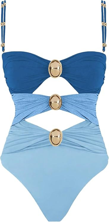 QJQ Women's One Piece Swimsuit Tummy Control Cut Out Color Block Adjustable Straps Slimming Bathi... | Amazon (US)