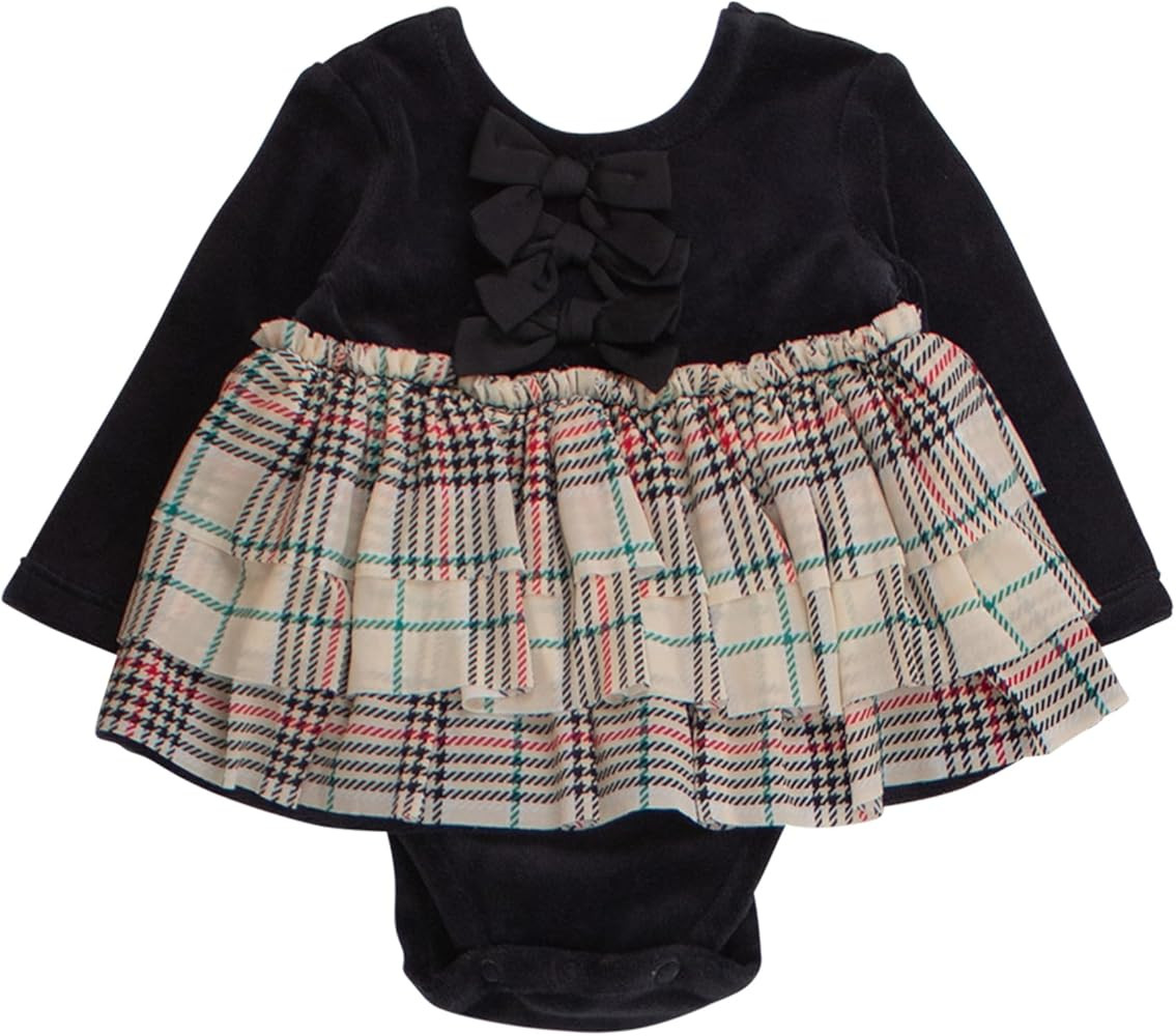 RuffleButts Baby Girls Velour & Tulle Long Sleeve Twirl Romper | Amazon (US)