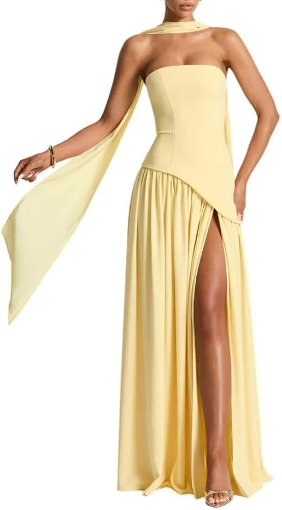 Strapless Bridesmaid Dresses with Scarf with Slit Long Formal Dress PUS049 | Amazon (US)
