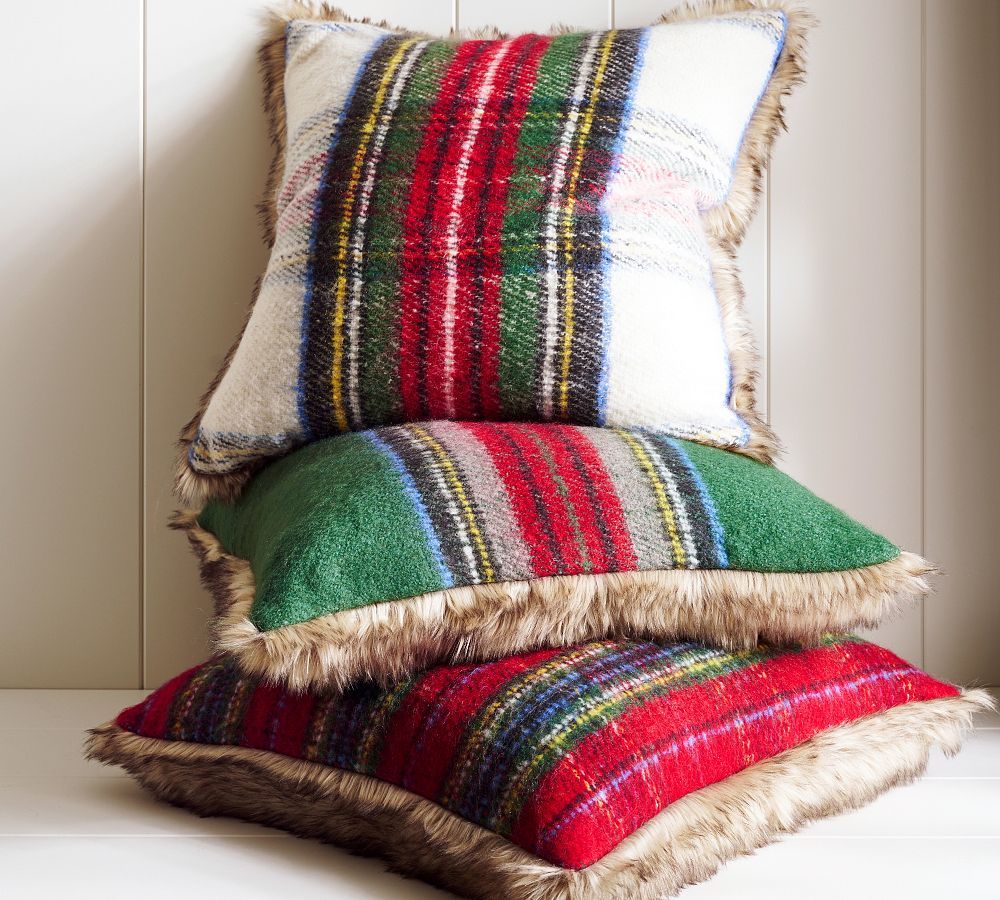 Stewart Plaid with Faux Fur Back Pillow | Pottery Barn (US)
