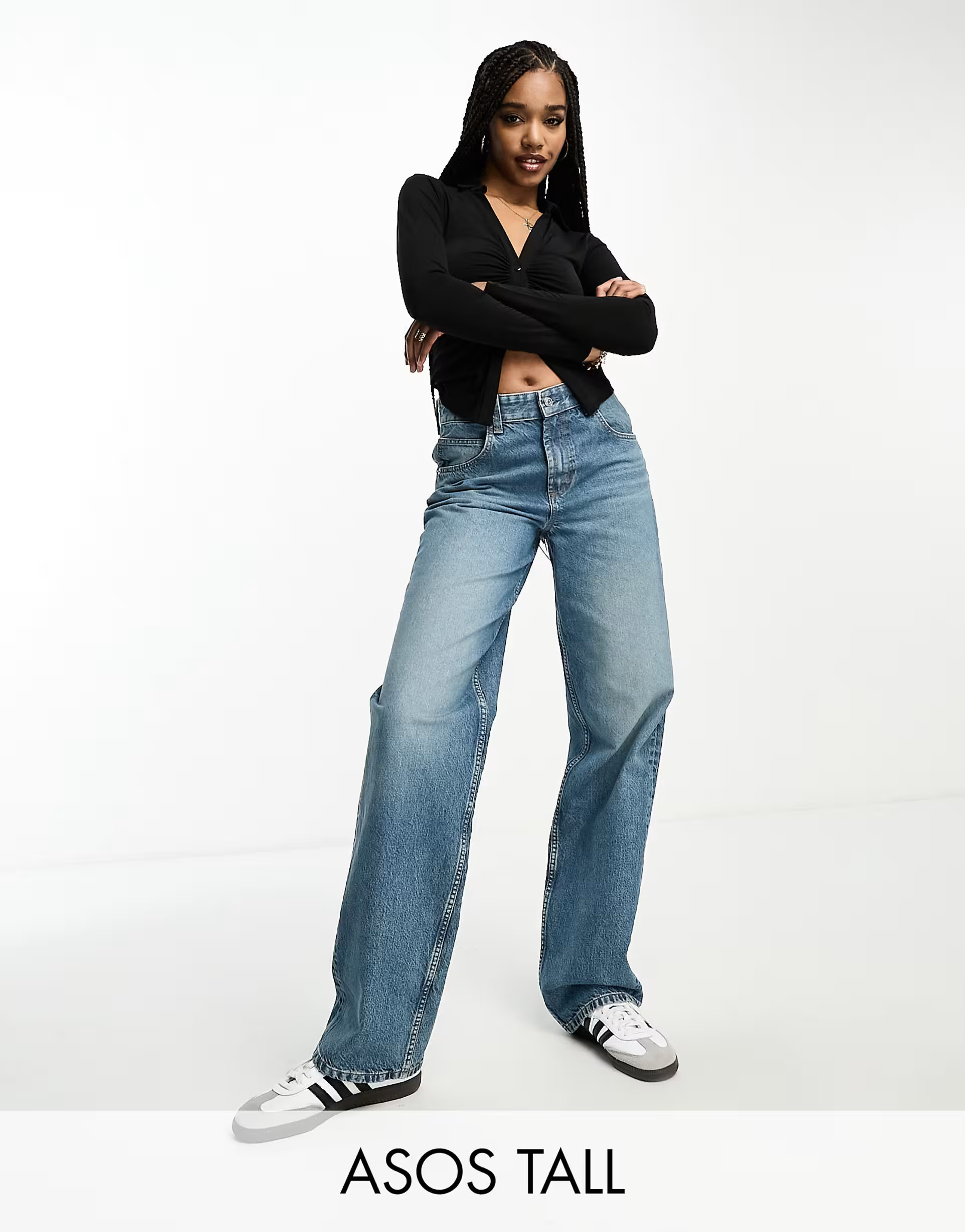 ASOS DESIGN Tall baggy boyfriend jeans in mid blue | ASOS | ASOS (Global)