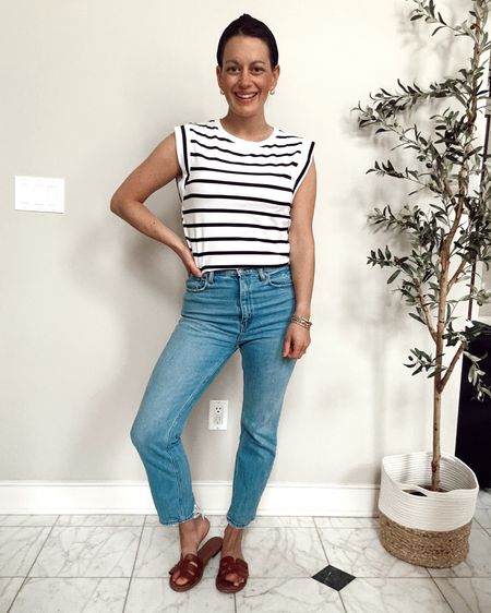 Amazon striped tank runs true to size.  Abercrombie jeans run a tad small. Cute spring outfit!



#LTKfindsunder50 #LTKover40 #LTKstyletip