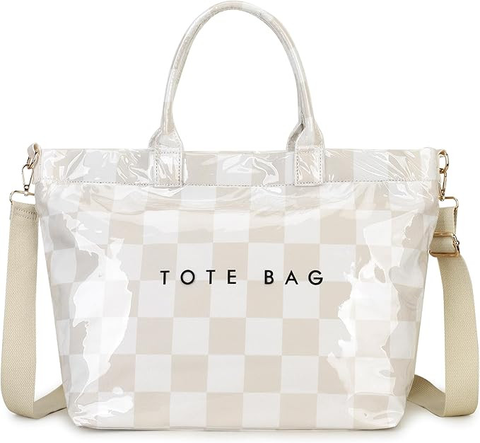 Large PVC Tote Bag for Women Letters Print Handbags Kraft Paper Shoulder Bag for Work Travel | Amazon (US)