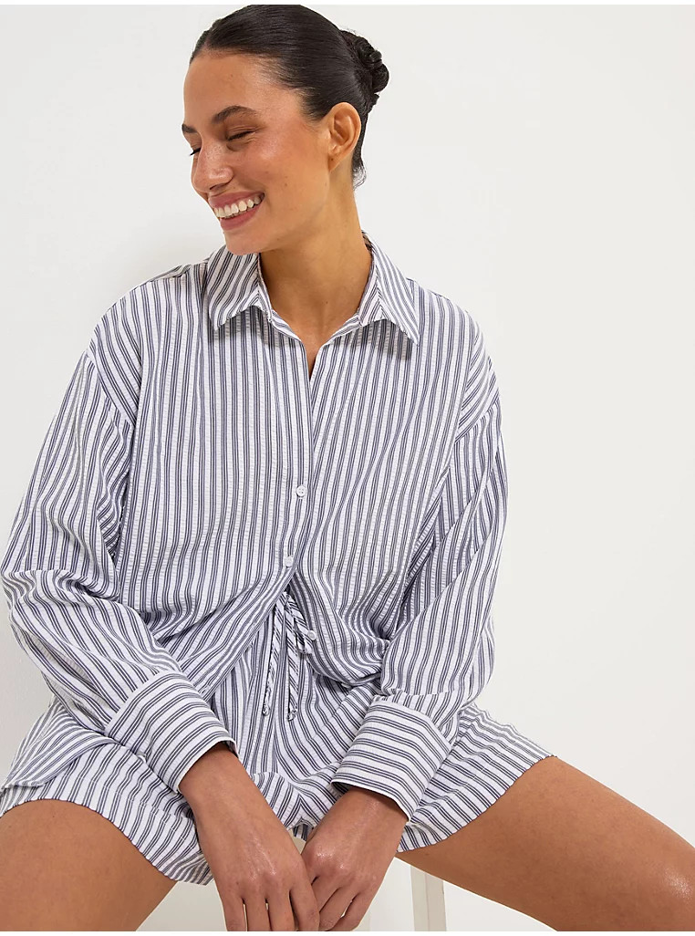 Navy Striped Seersucker Shirt and Shorts Co-ord | George