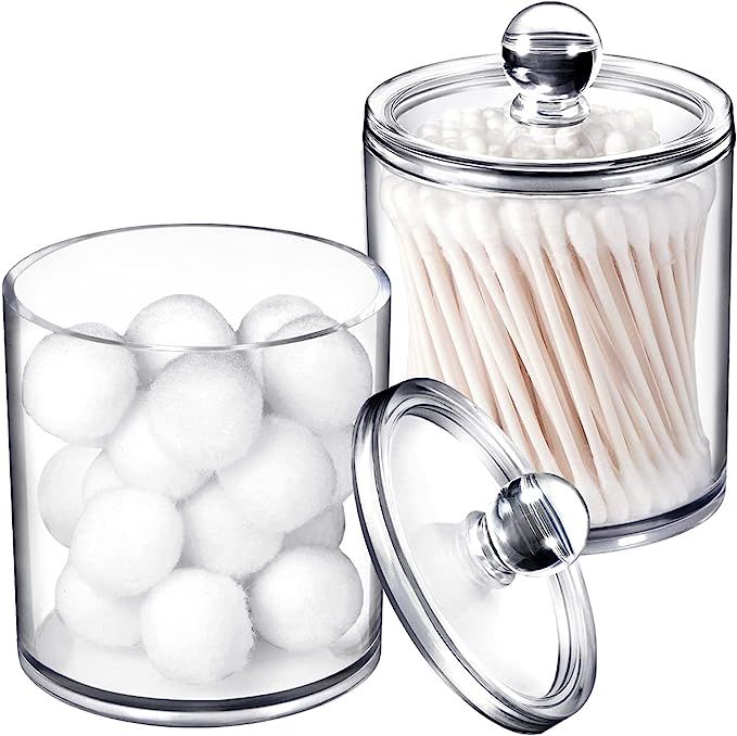 2 Pack of 15 Oz. Qtip Dispenser Apothecary Jars Bathroom with Labels - Qtip Holder Storage Canist... | Amazon (US)