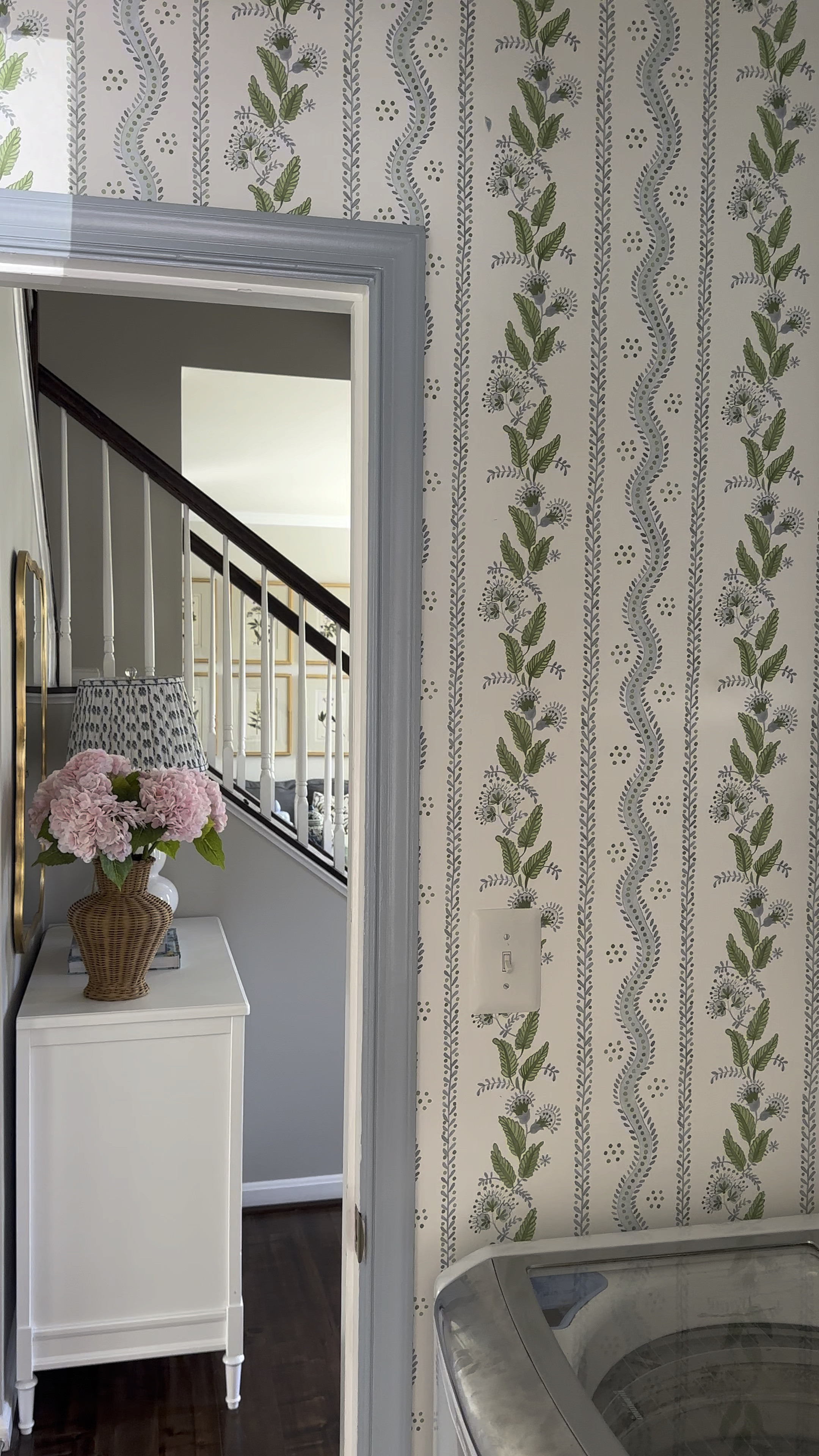 Missing this colorful laundry room in our old house, especially the wallpaper! 

Paint color is Blue Heather by Benjamin Moore 🤍

#LTKHome