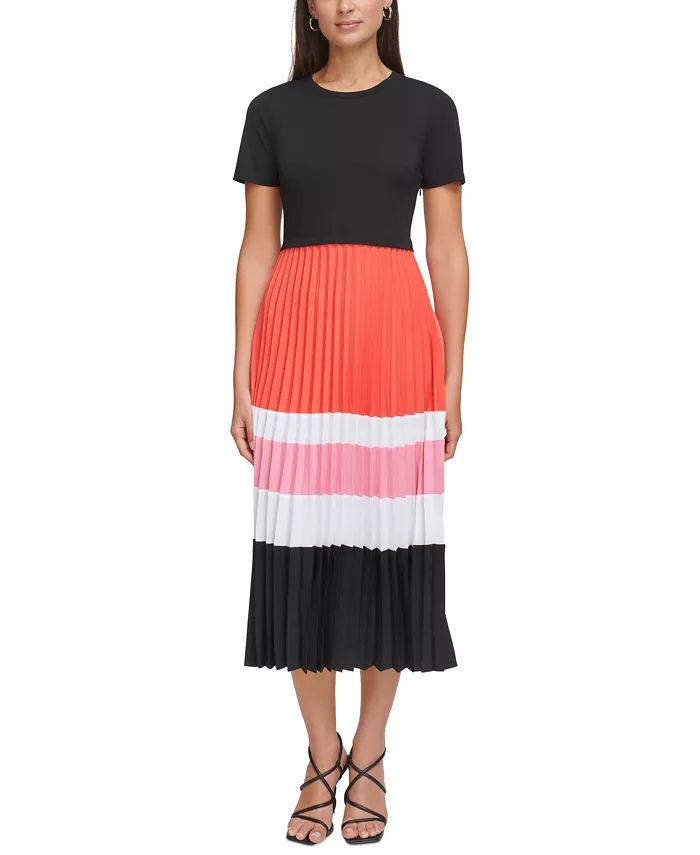 Women's Colorblocked Pleated-Skirt Midi Dress | Macys (US)